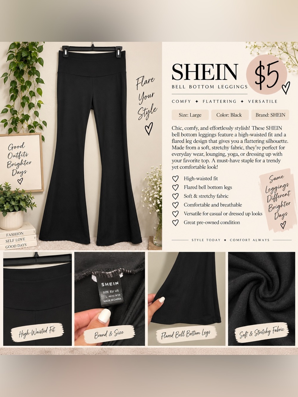 SHEIN Black Flared Bell Bottom Leggings for Kids